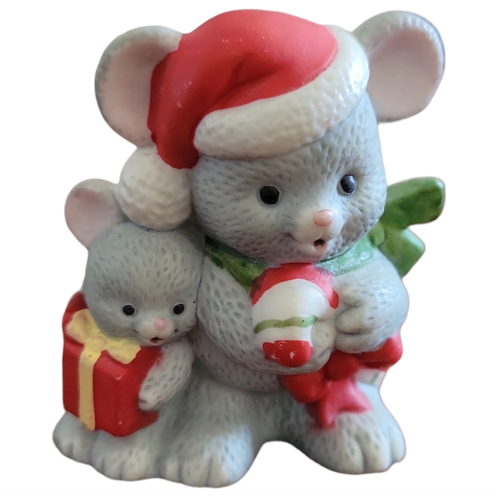 Vtg Homco 5180 Bisque Porcelain Christmas Santa Mice Small Figurine Statue
